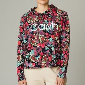 Calvin Klein Performance Cropped Hoodie XL Floral Print Cotton Modal Blend